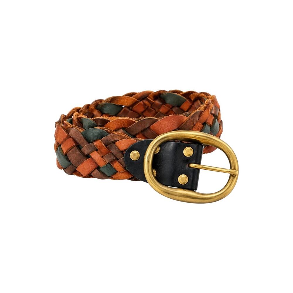 Vintage Lucky Brand Men's 32 Braided Leather Western Belt Solid Brass